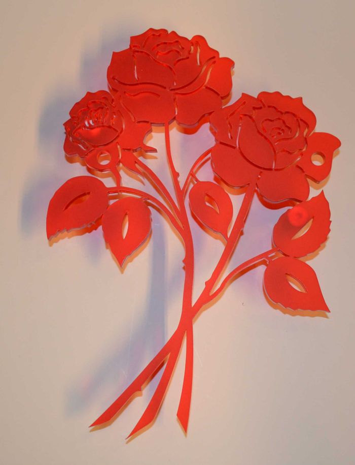 no.8 roseskilt, rød plexi  29x16 cm. kr.600,-
no.8b rose,  plexi  24x17 cm. kr.450,-
